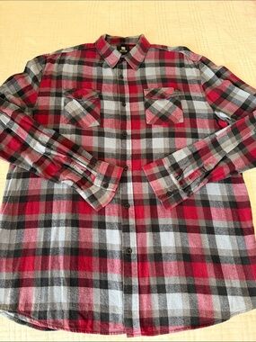 Elk Red, Black & Gray Plaid Flannel Button-Down Shirt